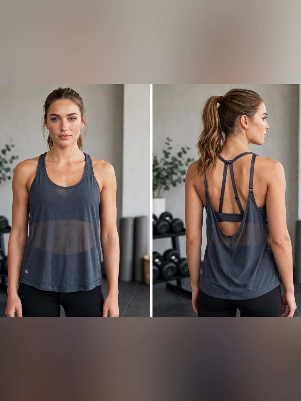 lululemon athletica Charcoal Grey Mesh-Panel Work the Curcuit Strappy Back Tank.